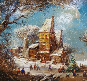 Картина "Рождественские игры у замка"