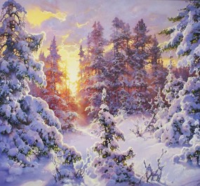Картина "Рассвет в зимнем лесу"