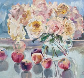 Картина "Розы и яблоки"