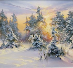 Картина "Вечер в зимнем лесу"