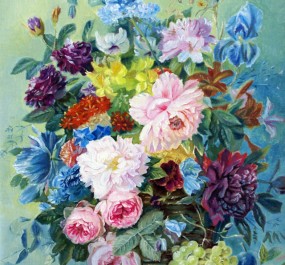 Картина "Садовые цветы и фрукты"