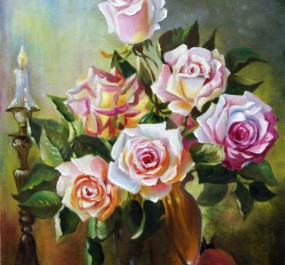 Картина "Розы со свечой"